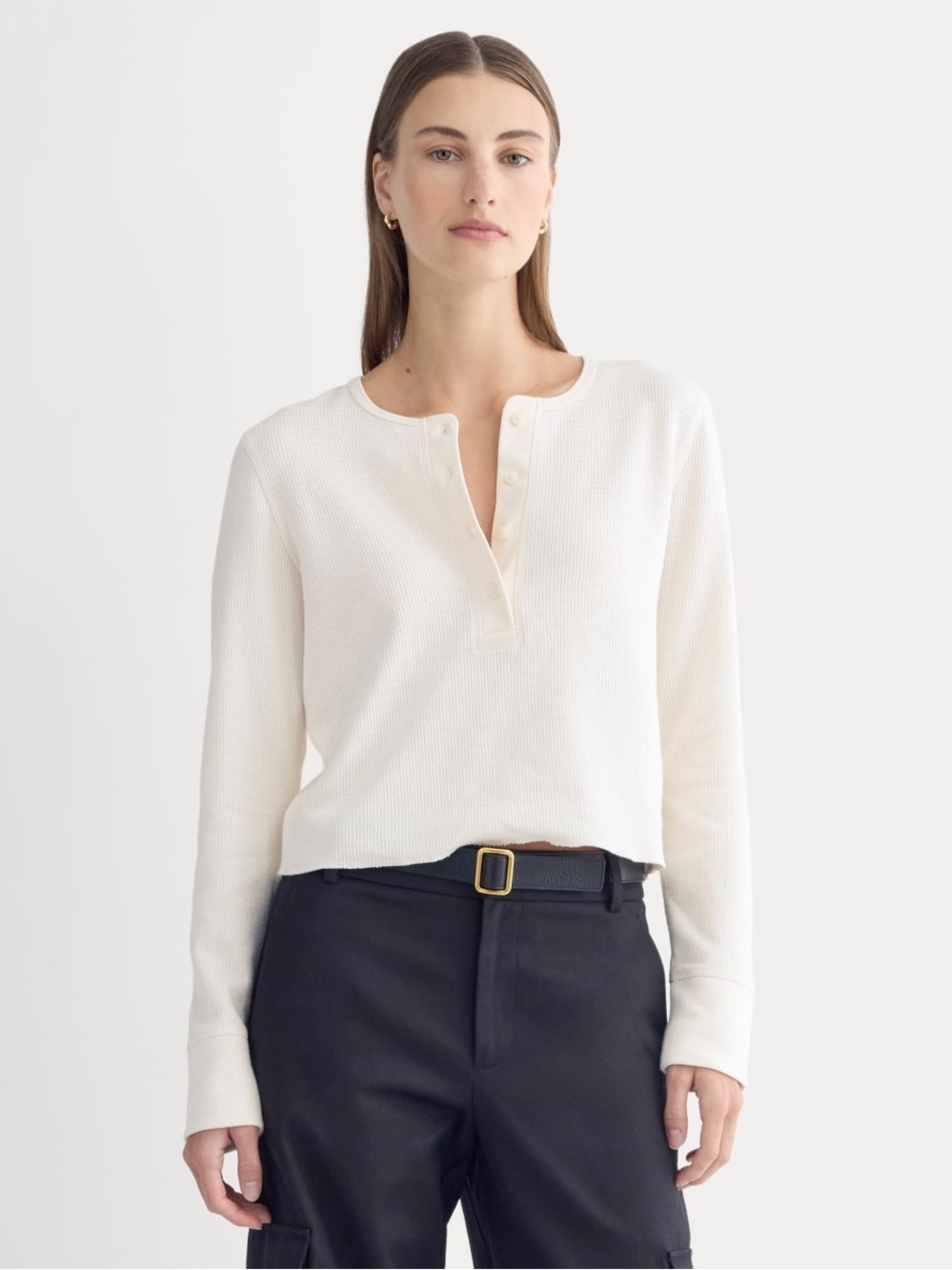 Everlane light blue organic cotton Waffle Henley Long-Sleeve Top size large